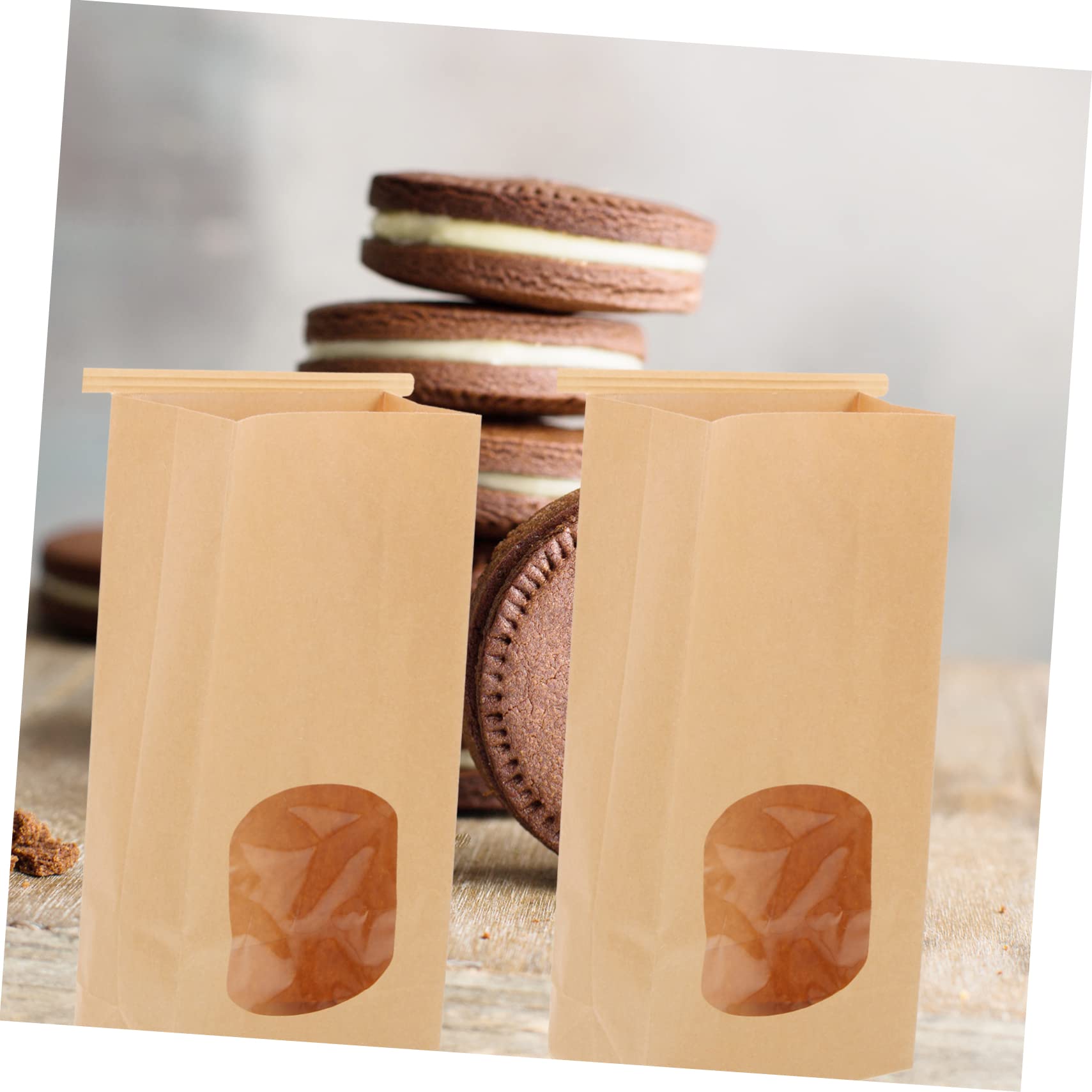 Sacchetti di Biscotti in Carta Kraft Finestra Trasparente, 100 Pezzi Chiusura Facile e Linguette Metalliche, per Confezionare Dolci e Snack Natalizi