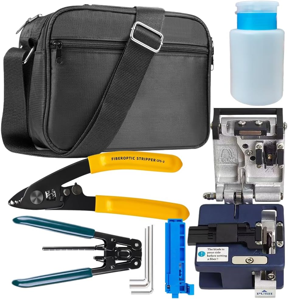 Fiber optic tool kit with fiber optic Cold Welding cleaver and 3-port Fiber optic stripper FTTH Fiber optic cable stripping pliers tool bag