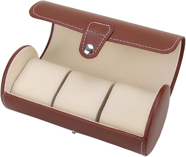 AVESON PU Leather Roll Travel Watch Box Holder Organiser Storage Case 3 Grid for Watches or Bracelets, Brown