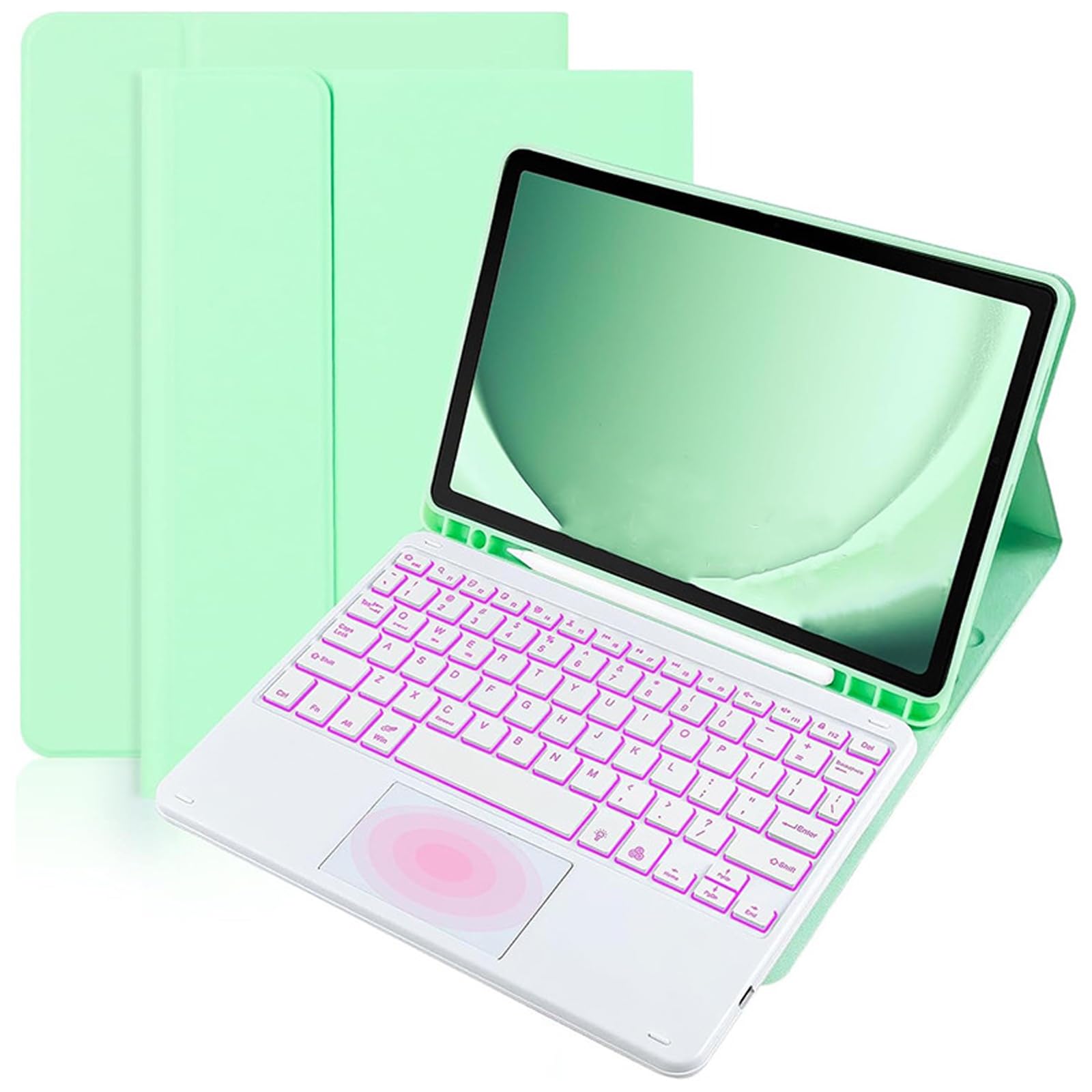 Etui klawiaturowe do Samsung Galaxy Tab S10FE Plus 13,1'' 2025, podświetlany 7 kolorów, inteligentny panel dotykowy, odłączana magnetyczna klawiatura bezprzewodowa z uchwytem S Pen, zielone