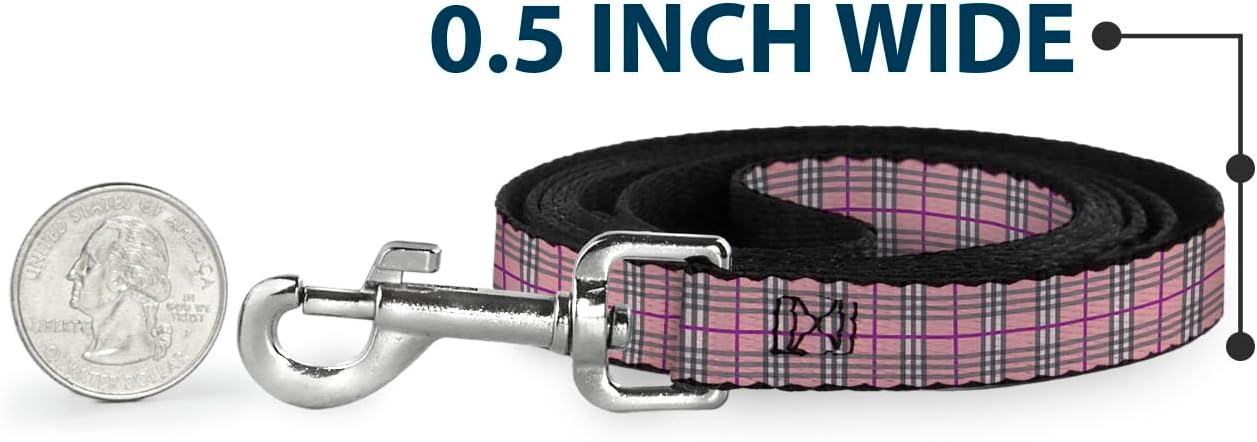 Dog Leash Plaid Pink 6 Feet Long 1.0 Inch Wide