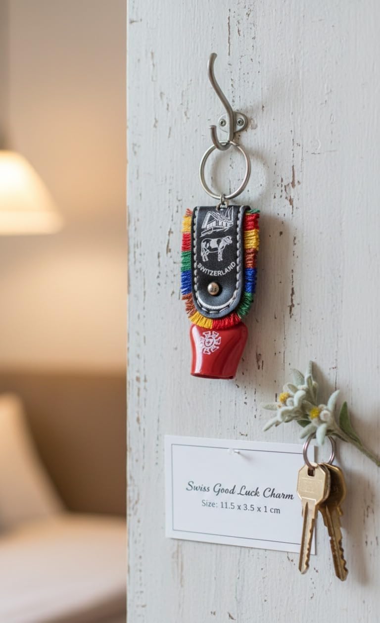 Swiss Cow Bell Keychain, Metal Vastu Bell Hanging Charm, Colorful Rope Cowbell Key Ring, Decorative Good Luck Gift for Car, Home, Backpack, Purse & Keys