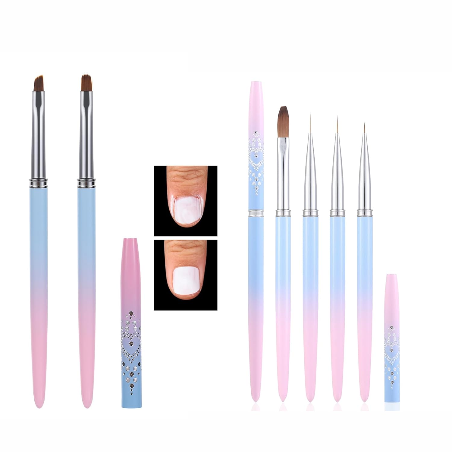 INENK 2PCS Round&Angled Nail Art Clean Up Brushes for OPI