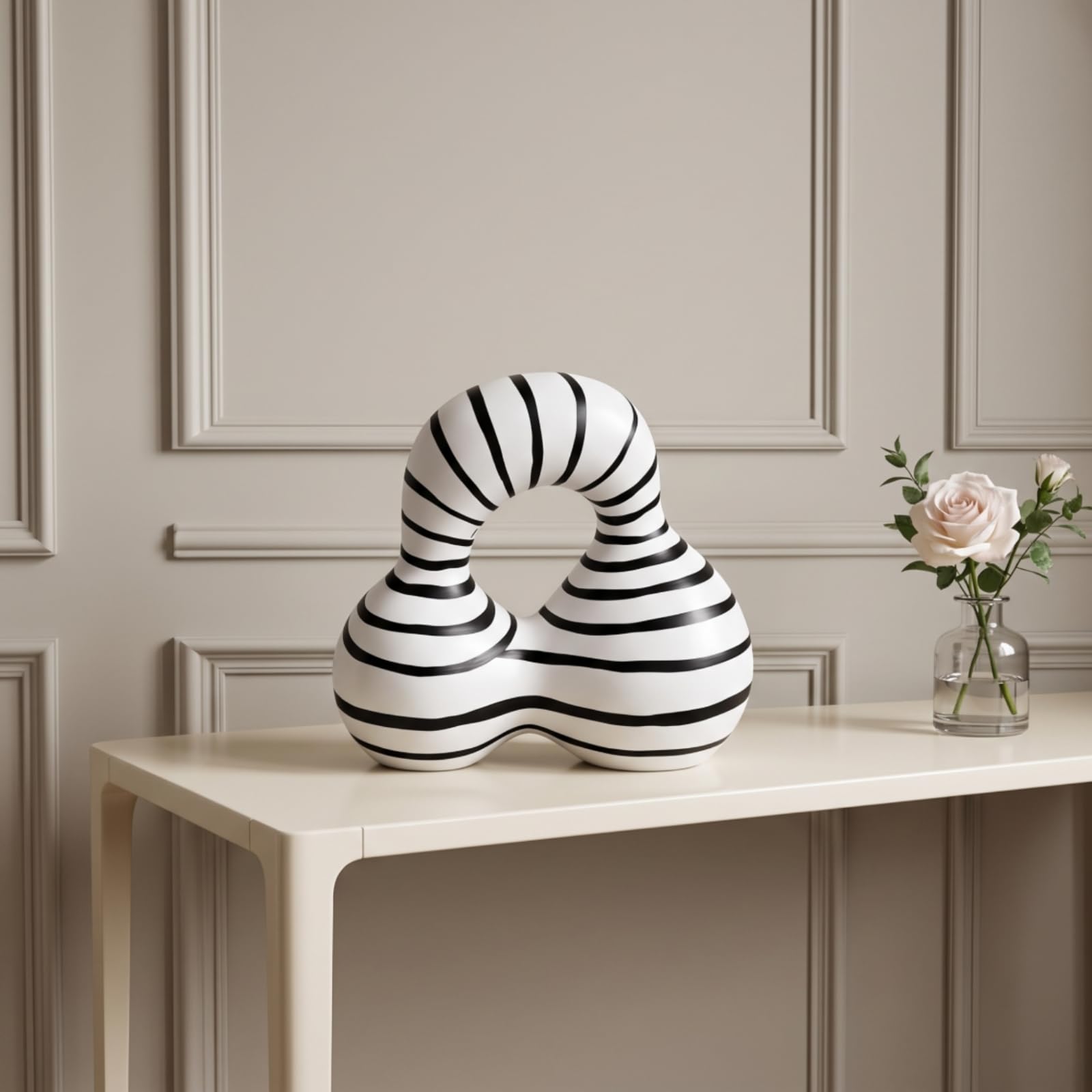 Escultura Conceptual Figura con Rayas Geométrico Adorno Resina para Salón