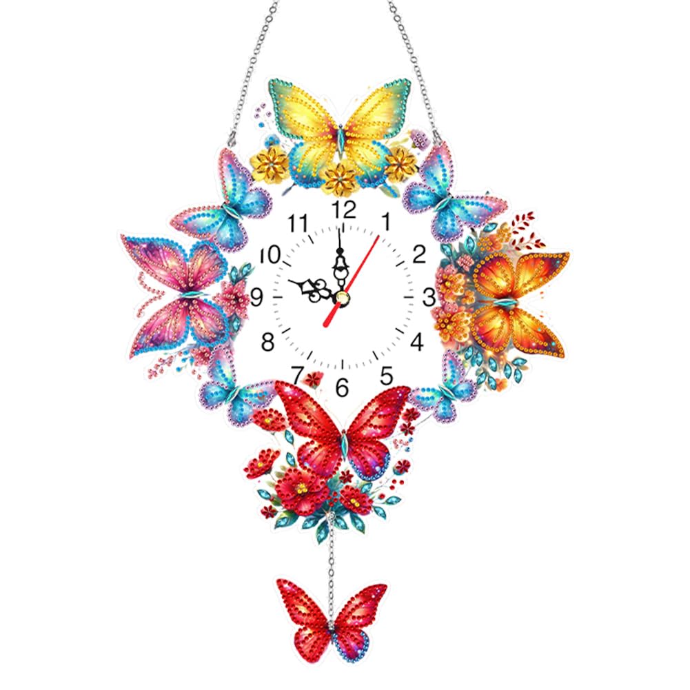 Fiorky Multi-Colored 5D Diamond Painting Desktop Clock Ornament Kit For Adults - Special Shaped Art Craft Handicraft Hanging Ornaments For Living Room Decoration