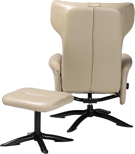 Miniatura 5 de Baxton Studio Elwood - Juego de 2 sillas y reposapiés de piel sintética color beige