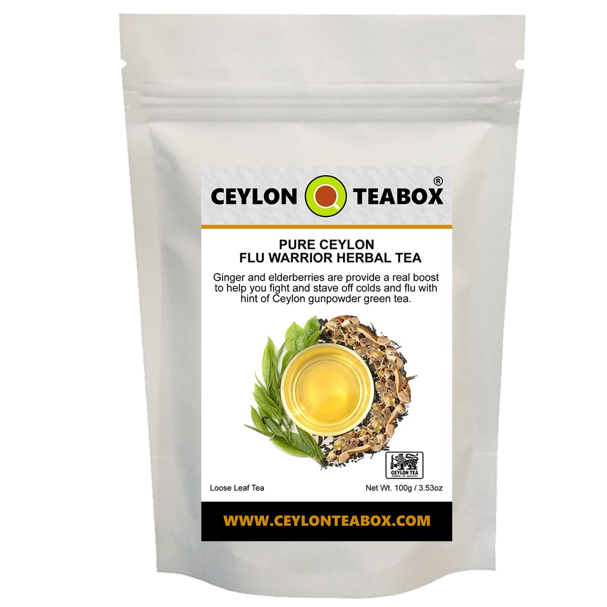Ceylon Teabox Flu Warrior Herbal Tea Loose Leaf Pure Ceylon Flu Warrior Herbal Tea (100g) Loose Leaf Flu Warrior Herbal Tea 100g in Resealable Pouch Herbal Tea
