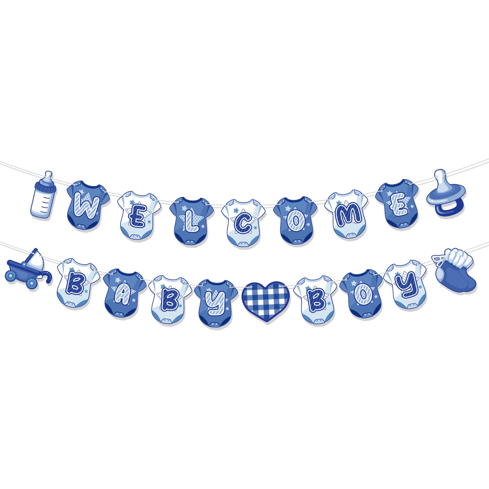 Welcome Baby Banner for Boy Pre-Strung Blue Baby Shower Decorations Hanging Sign Garland for Welcome Home Boy Party Celebration Supplies