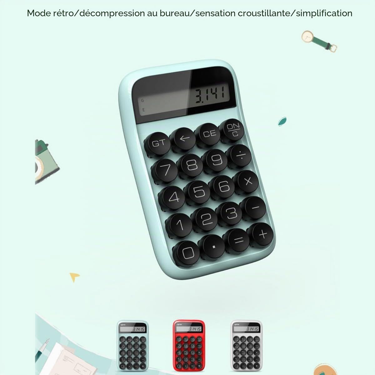 HTLNUZD Calculatrice de bureau à 10 chiffres avec grand écran LCD - Calculatrice de clavier mécanique pour bureau, école, maison, entreprise (or rose)