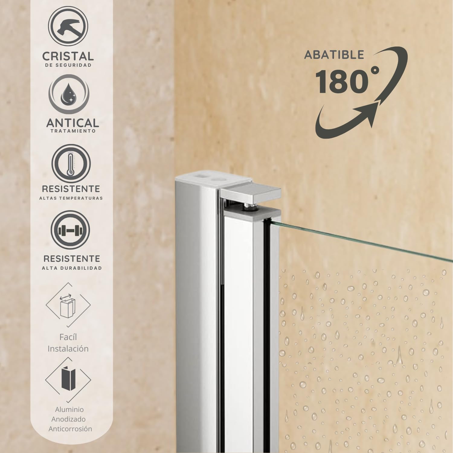 SOULHOME Mampara de ducha ABATIBLE Reversible CROMO Ancho 65-68 cm H 200 cm | Puerta Abatible 180 Grados, Sin Perfil Inferior, Vidrio transparente de seguridad 6mm, tratamiento antical, Medida 65 cm