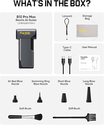 Miniatura 9 de Fanttik Plumero de aire eléctrico B10 Pro Max, motor sin escobillas de 130000 RPM, plumero de aire comprimido, 6 engranajes ajustables, refuerzo de