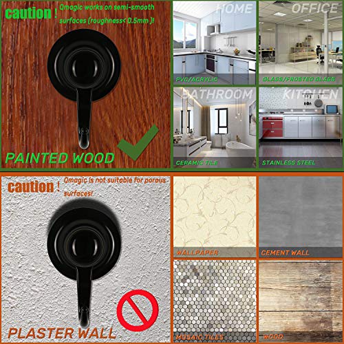 Qmagic Strong Vacuum Suction Cup Hooks - Removable Shower & Kitchen Hooks Hanger For Towel, Bath Robe, Coat, Slice - Suitable For Rough Surfaces - Cup Diameter 56Mm (Black, 2) #TOP5