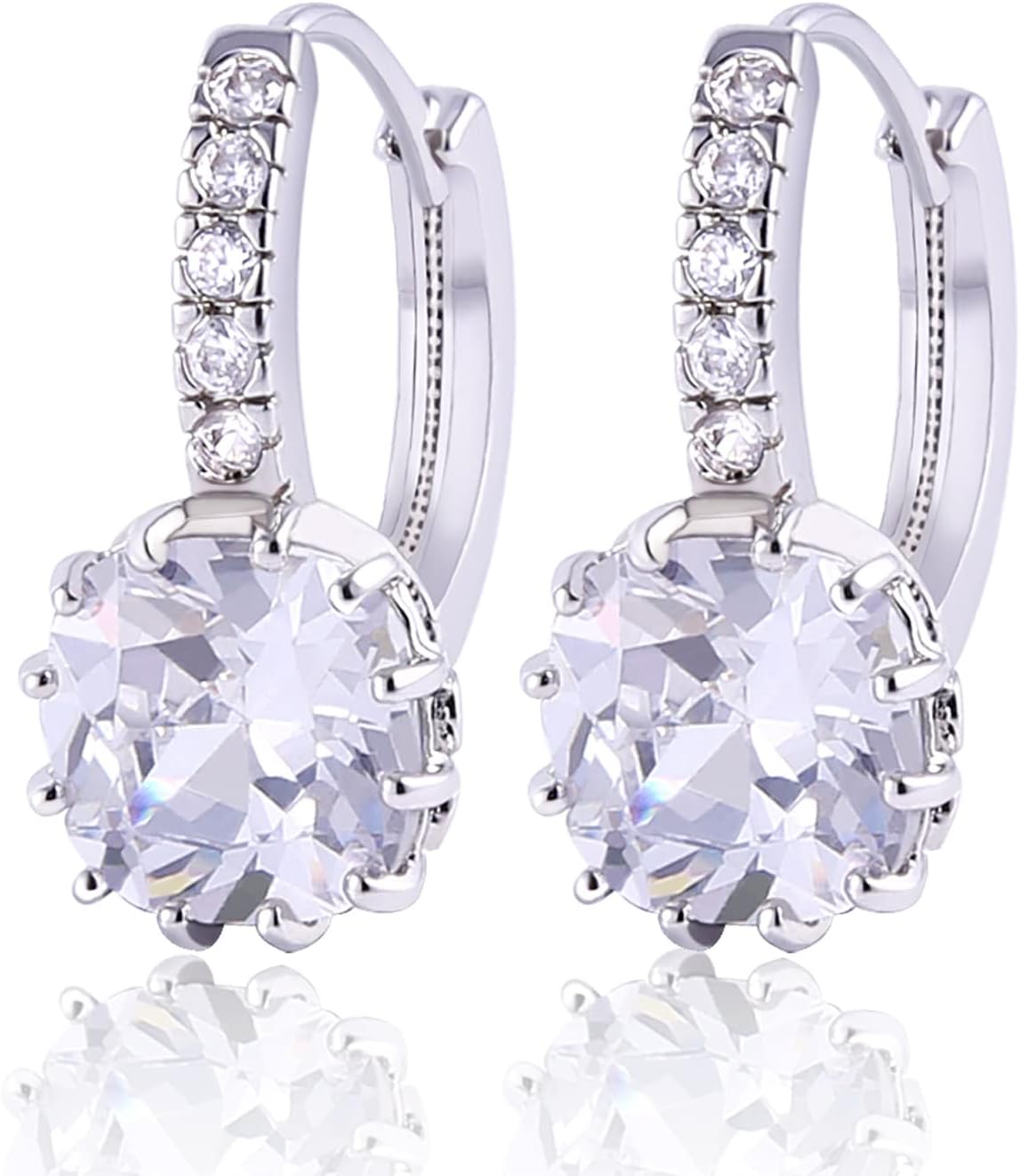 GULICXHuggie Hoop Earrings 925 Sterling Silver CZ Cushion Cut Square Stone