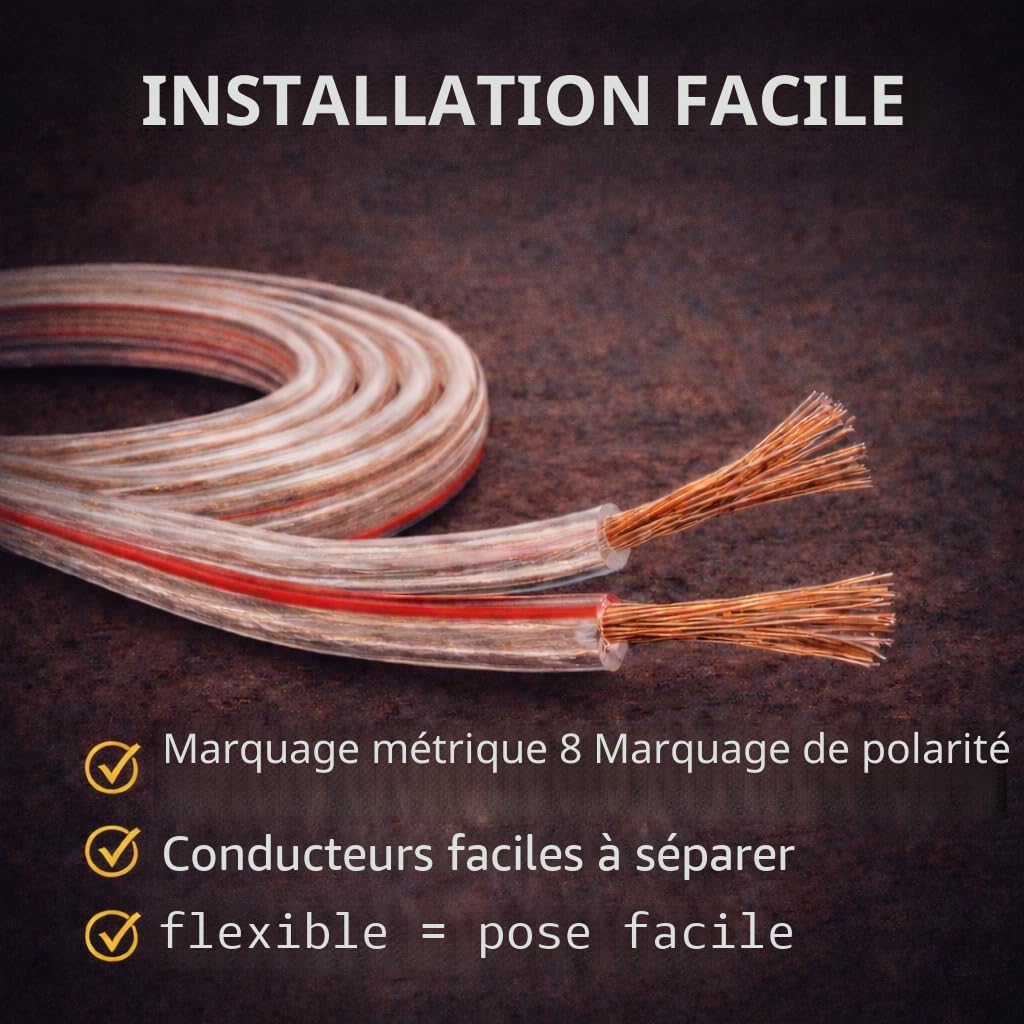 BLca 50m - 2 x 2.5mm² - Câble Audio pour Enceintes - Câble HP haut-parleur en CCA Cuivre pour HiFi et Hi-Fi Embarquée 2 5mm2