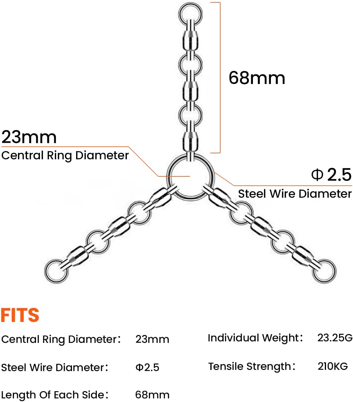 Kanama 3-Way Swivel Connectors Stainless Steel Fishing Tackle for Saltwater and Freshwater Trolling, Surf Rigs, and Catfish