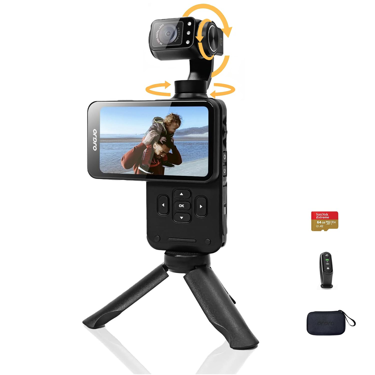 ORDRO M5 Handheld Set mit 3-Achsen-Stabilisierung, tragbare WiFi Vlog-Kamera mit IR-Nachtsicht, 120° Weitwinkel und Gesichtserkennung für YouTube