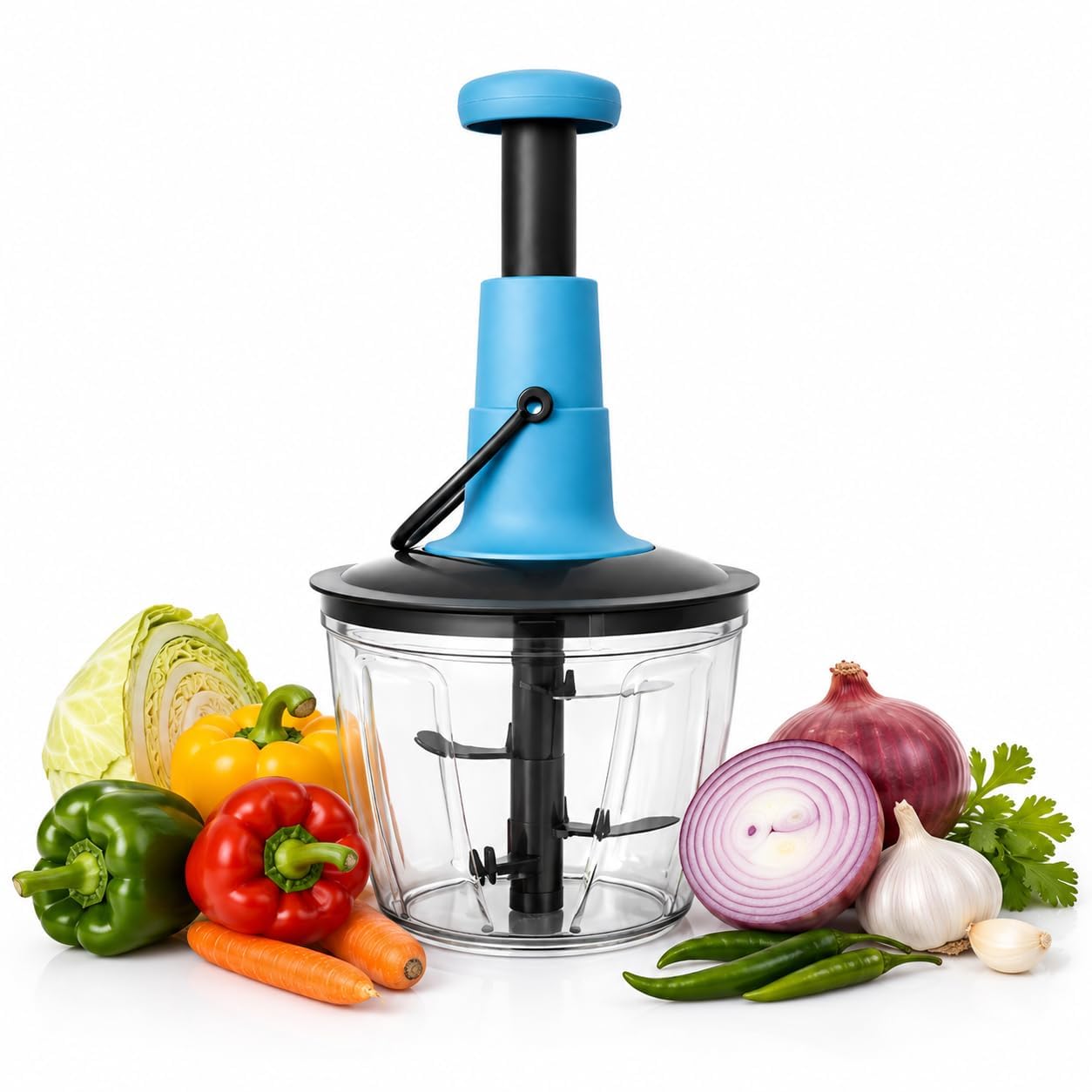 Chopper for Kitchen Use 650 ML, Push Chopper with 4 Blades, Vegetable Chopper Kitchen Items for Home Cutting Vegetables, Onion, Ginger, Garlic, Salad, Tomato, Potato (Mutli Color)-image-48