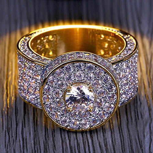 JINAO Gold Ring 18k Gold Plated Cluster Hip Hop Iced Out Lab Simulated Diamond Micro Pave CZ Pinky Ring Jewelry for Men Women4