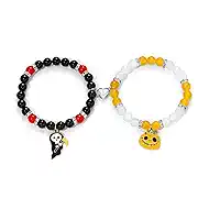 Matching Bracelets for Women Teens, 2 Pcs Beaded Bracelets with Pumpkin Bat Ghost Grim Reaper Charm Accessories Halloween Party Christmas Gifts Jewelry
