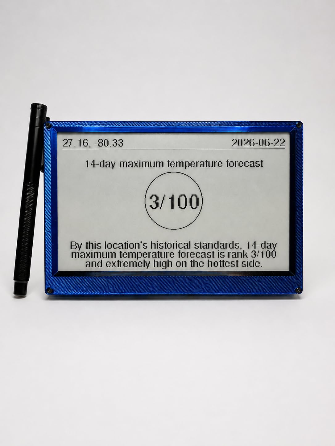 W100 Max E-Ink Display by Weather100, Custom Weather Gift