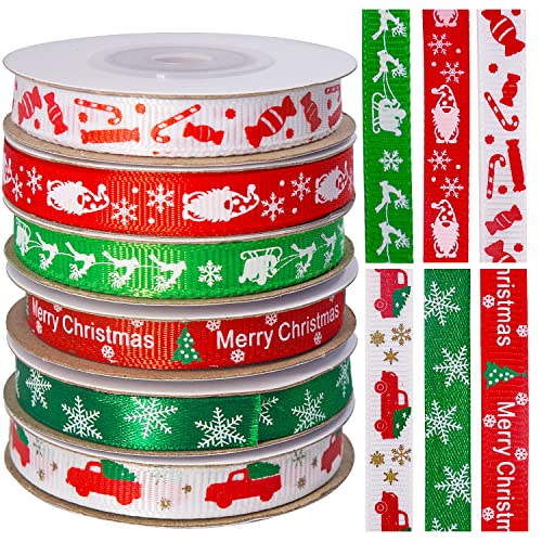 Huryfox Weihnachtsband für Geschenkverpackungen - 60 Meter Weihnachts-Ripsband für Geschenkverpackungen, Basteln, Dekoration, Urlaub Cover