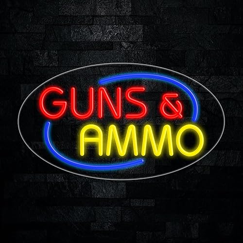 Letrero de neón LED Guns & Ammo de 28 pulgadas de largo x 16 pulgadas de alto #34628
