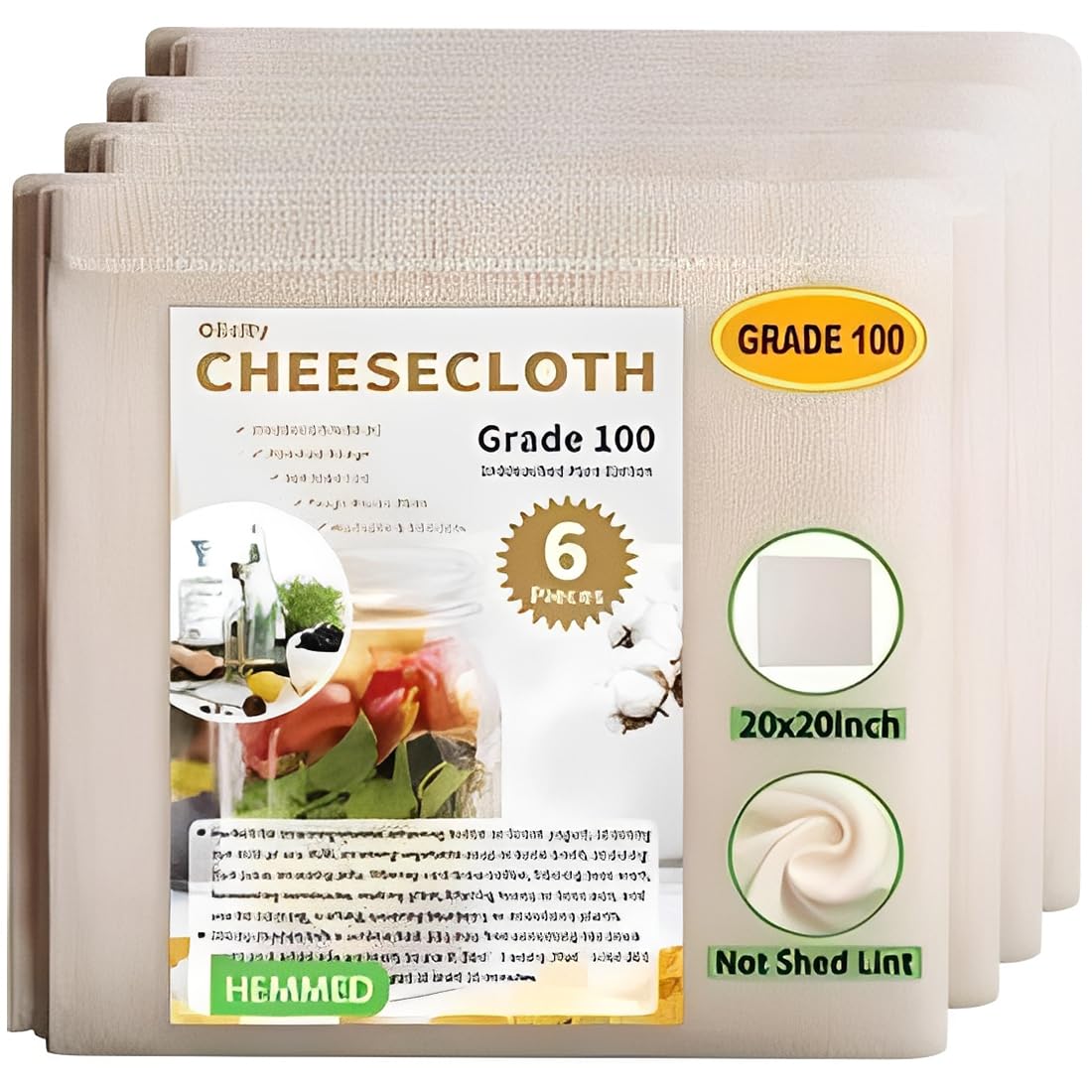 4 Stück Passiertuch,50x50cm Feingewebt Dichtegrad 100 Mulltuch,Käsetuch Waschbares Mulltuch, Ungebleichte Reine Baumwolle Seihtuch,Wiederverwendbar Filtertuch für Käse Beeren Obstsaft