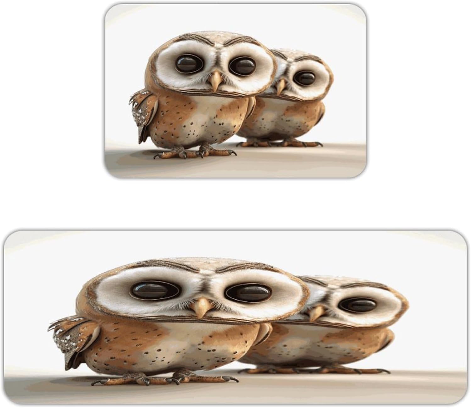 Funny Owl Kitchen Mats with 2PCS Non-Slip Washable,Kitchen Rug Heavy Duty Durable, Floor Mats for Kitchen,Office,Sink,Laundry