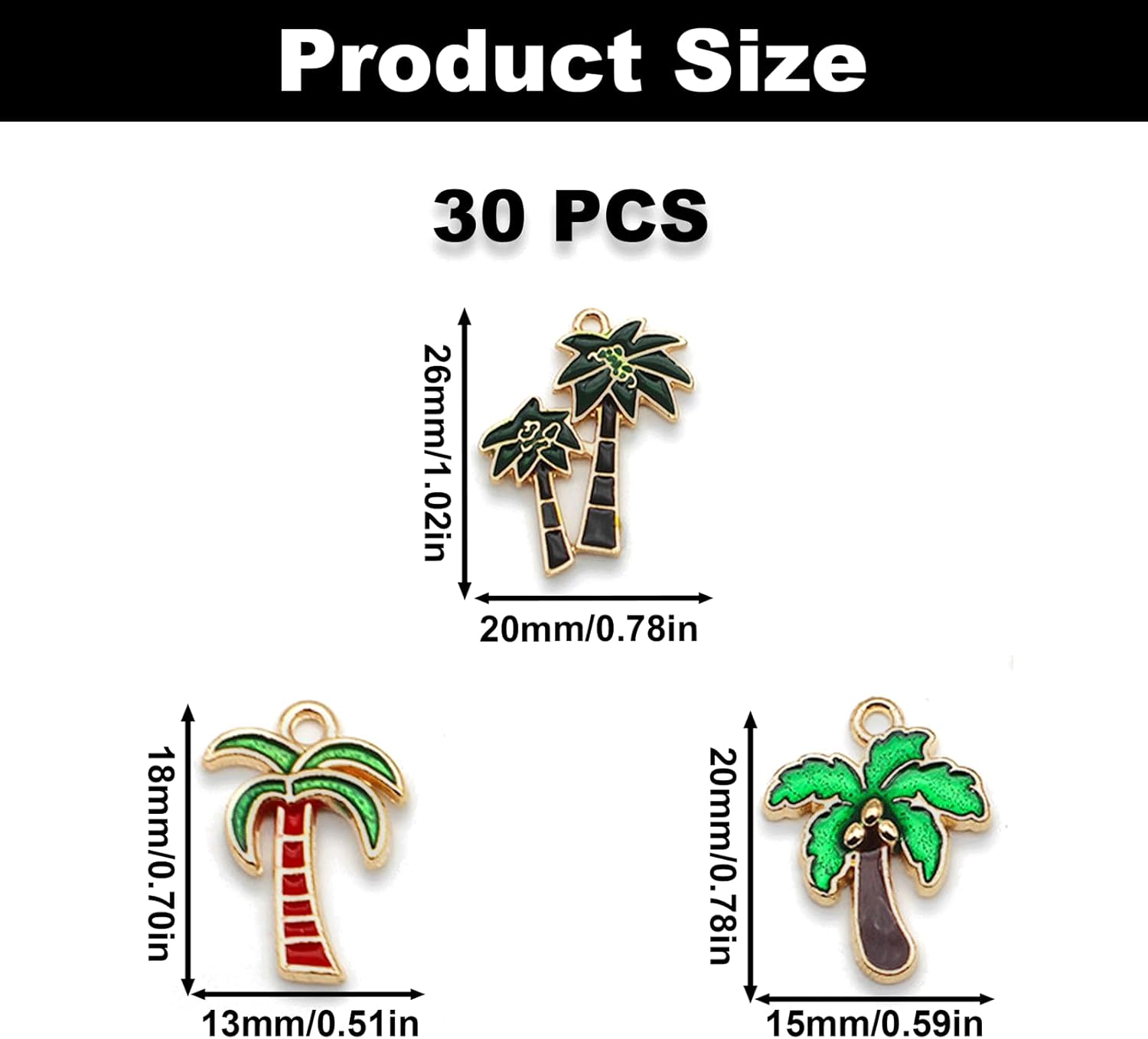 30PCS Coconut Tree Enamel Charms, Cute Enamel Amulet Pendants, 3 Styles Hawaiian Palm Trees Alloy Charms for Necklace Bracelet Earrings Jewelry Making DIY Crafts - Image 2