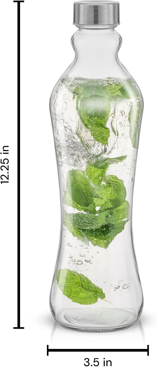JoyJolt Glass Water Bottles - 2pc Set, 32 oz/1 Liter, Clear Glass with Stainless Steel Lids, Leakproof, Ideal for Juicing or Iced Tea - Image 6