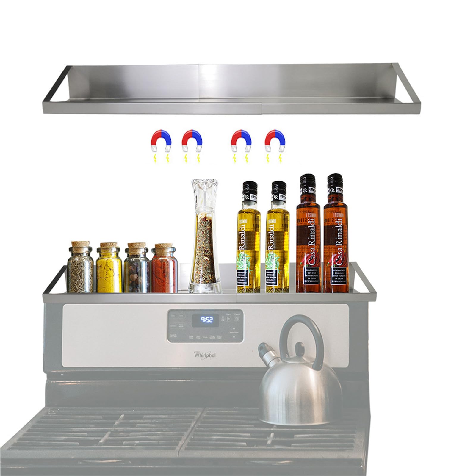 YWZHENYU Magnetic Spice Rack - Adjustable Stainless Steel Stove Top Shelf for Kitchen Organizer, Fit for Various Length Flat Top Stove