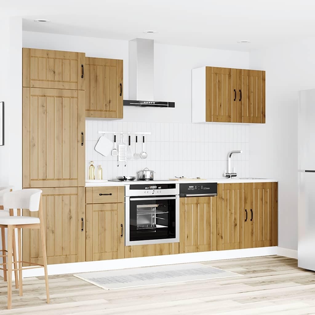 Set di 7 mobili da cucina Lucca, mobili da cucina modulari in legno con mobiletto sottolavello, armadietto da forno e pensili
