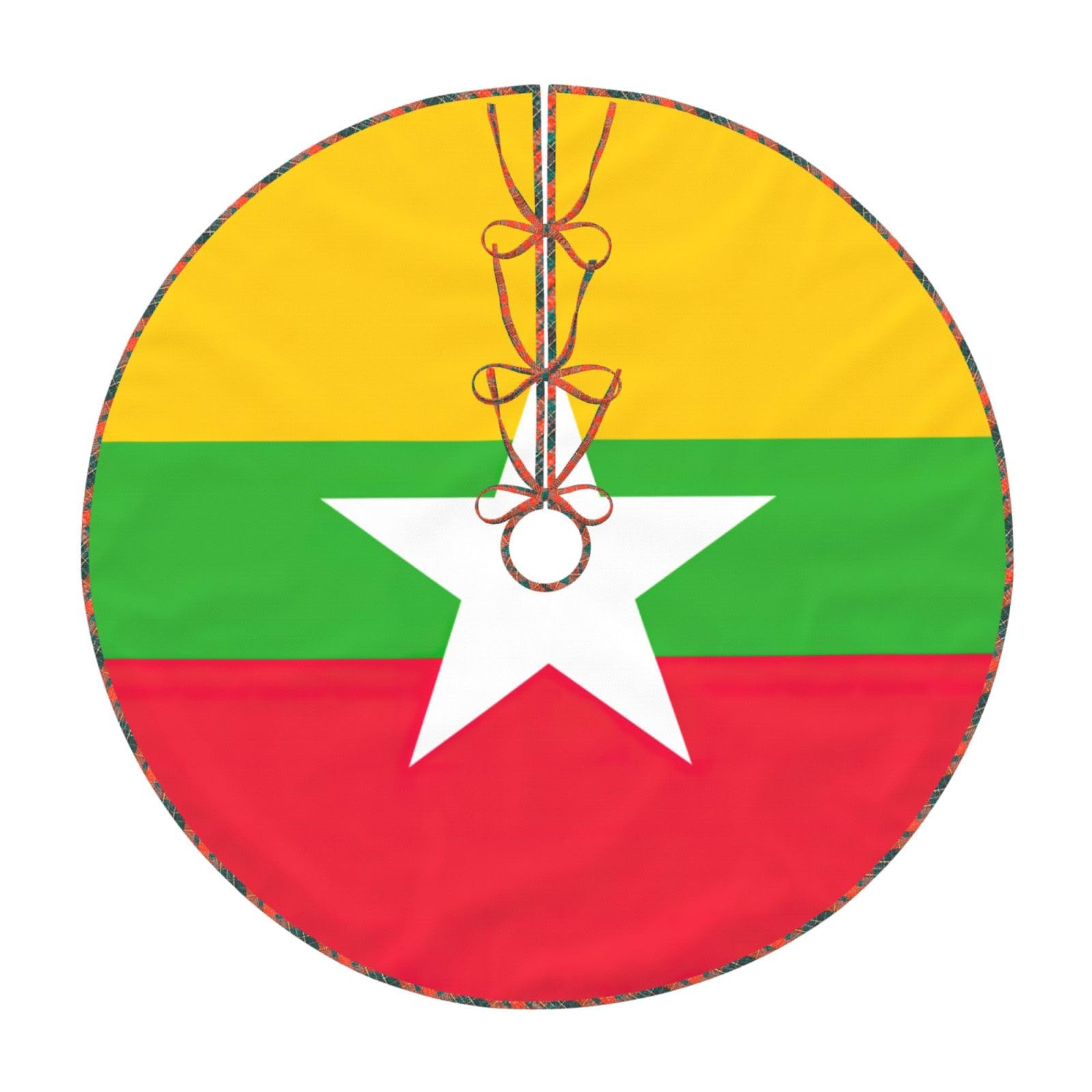 Jupe de sapin de Noël drapeau Myanmar tapis de pied d'arbre de fêtes