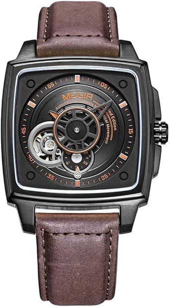 MEGIR Orologi meccanici da uomo con scheletro e cinturino in pelle marrone  : Amazon.it: Orologi
