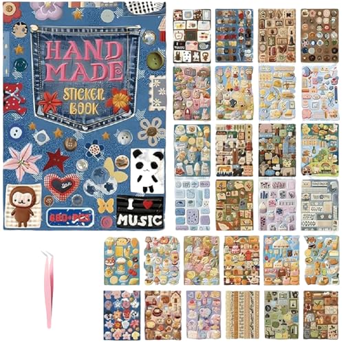 2026 New 680+ Pcs Realistic Faux Embroidery Effect Sticker Book, Self Adhesive Soft-Touch 3D