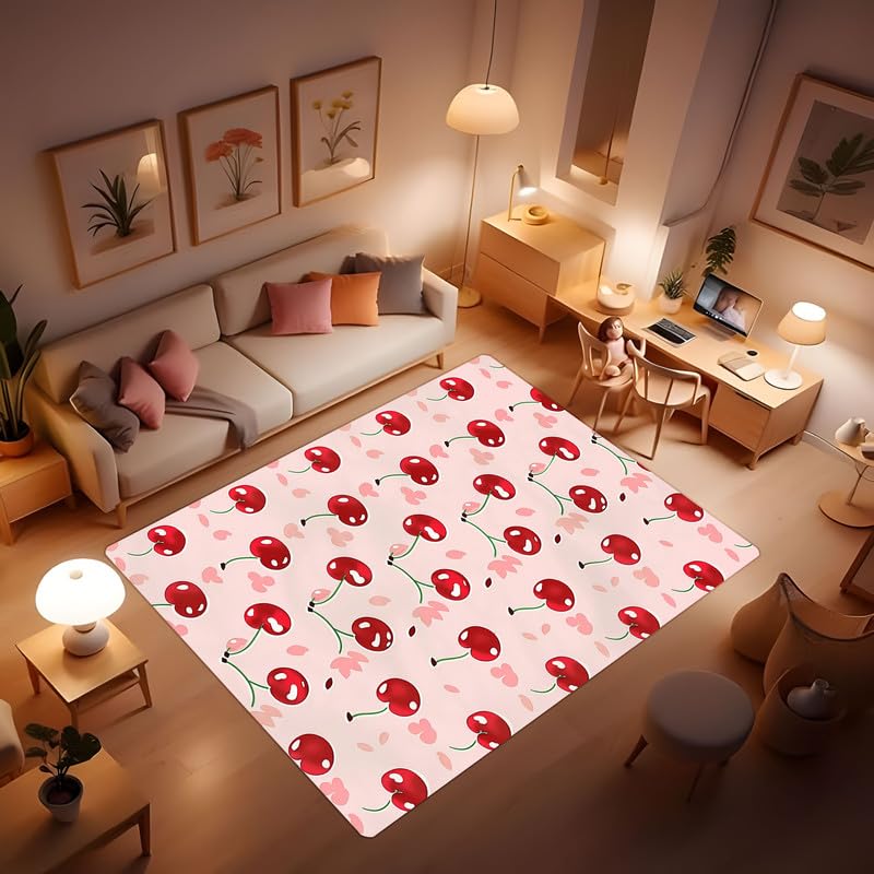 CVDSGEW Cherry Area Rug, Like a Ruby, emits a Unique red Luster in The Sun. Flannel Ultra-Soft Washable Floor mat, Suitable for Bedroom Living Room