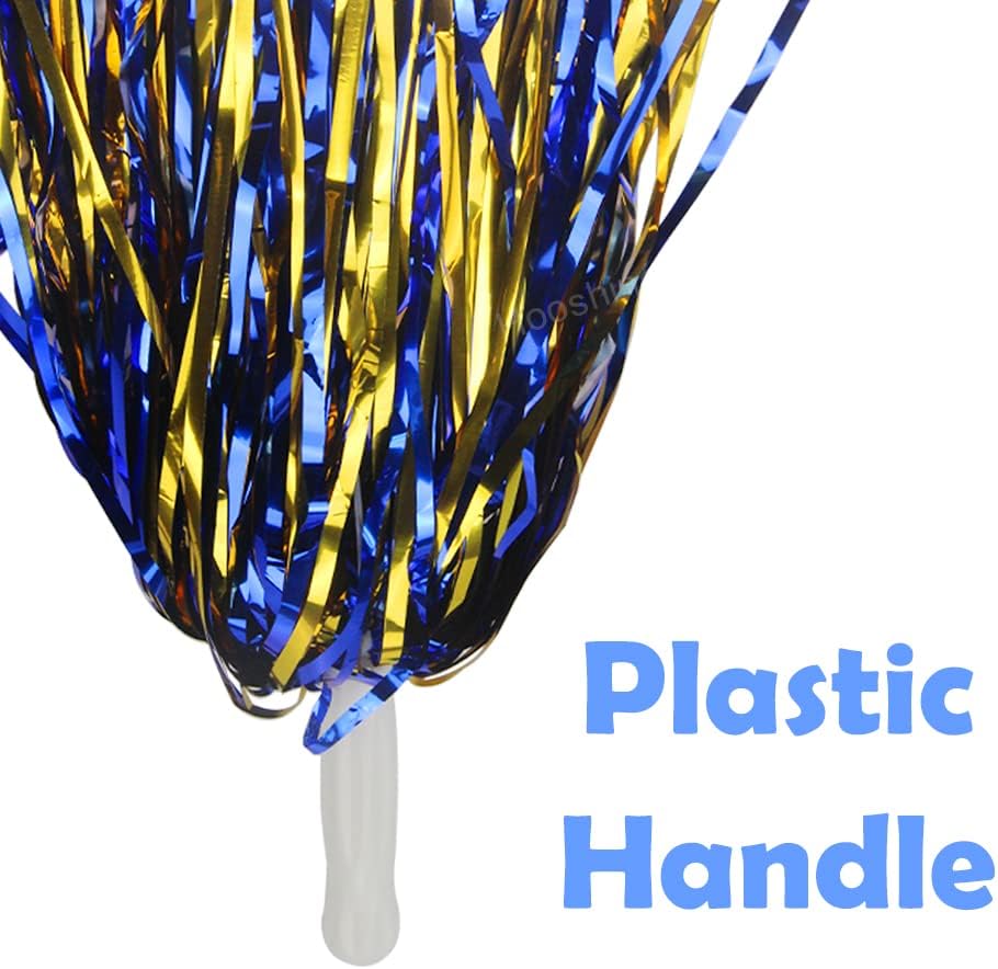 Hooshing 12/24/100PCS Pom Poms Cheerleading Metallic Foil Cheer Pom Poms with Plastic Handles for Rooters Cheering Squad Team Spirit Sports