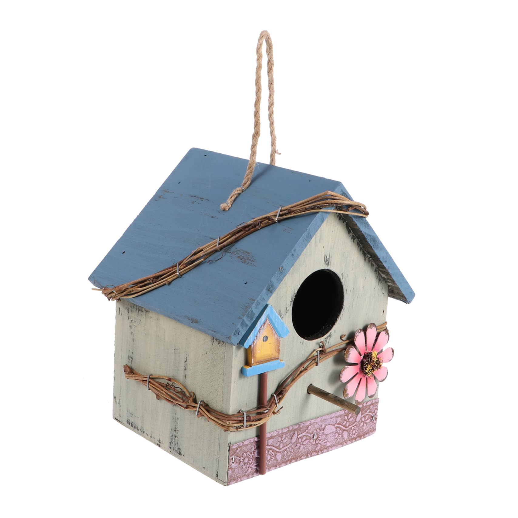 Holz Vogelhaus Wildvogelhaus zum Aufhängen Garten Papageien Futterstelle mit Schutzdach Grün Gartendekoration Vogelbeobachtung Terrassen Nistkasten