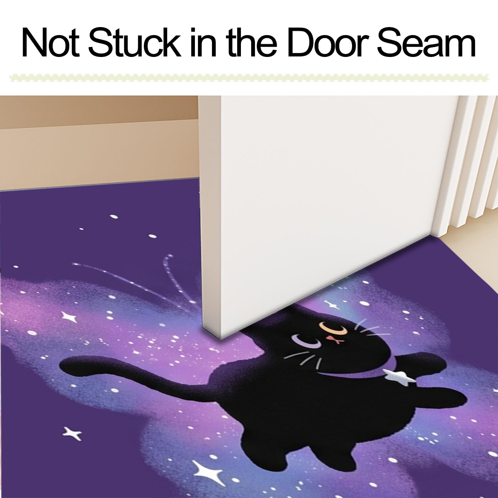 Felpudo de Entrada 90x150cm, Alfombra Misterioso Gato Espacial Atrapapolvo Alfombra Mariposa Gato Negro Antideslizante Lavable, Alfombrilla con Microfibras Suaves para Puerta, Pasillo, Morado Intenso