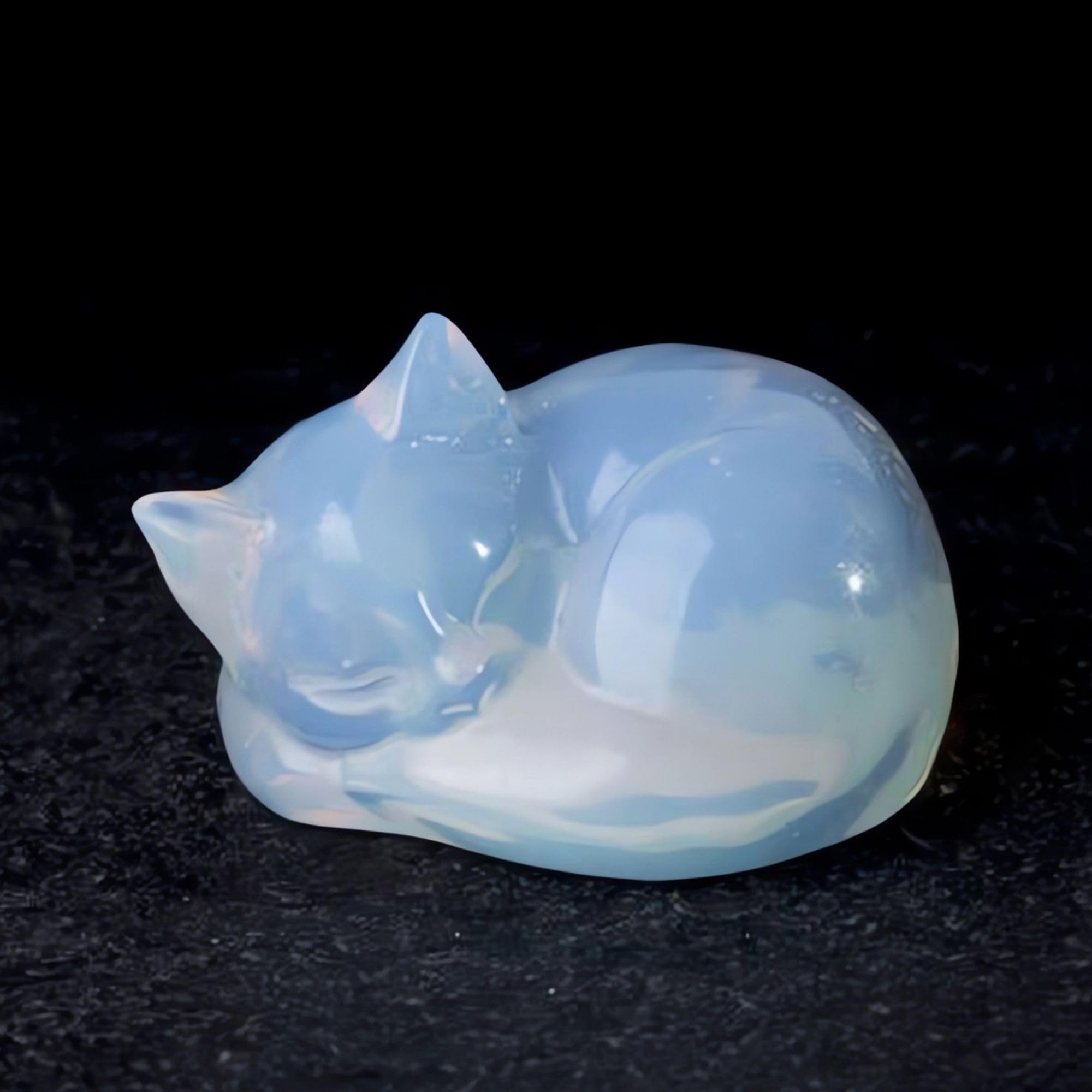 OwMell Tiny Sleeping Cat Statue Hand-Carved Healin...