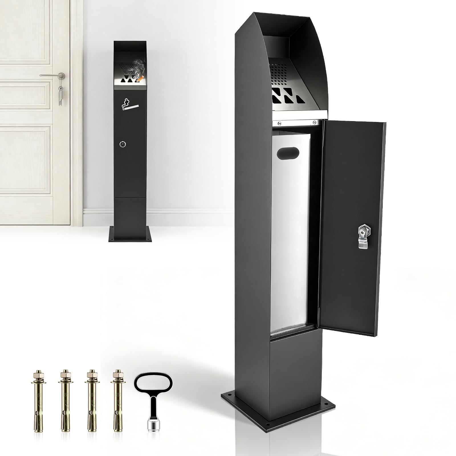 Normodic Free Standing Ashtray Outdoor, 90cm Floor Standing Bin Free Standing, Standing Trash Can with Inner Bucket, Large Capacity, Stainless Steel Recycling Bin for Gardens, Pubs, Restaurants