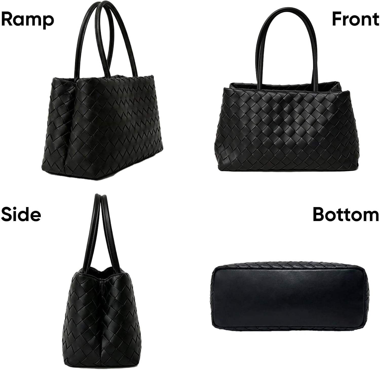 1060 Woven Tote Bag for Women, Vegan Leather Shoulder Bag with Zipper, Soft Slouchy Handbag for Work Travel Daily Use
