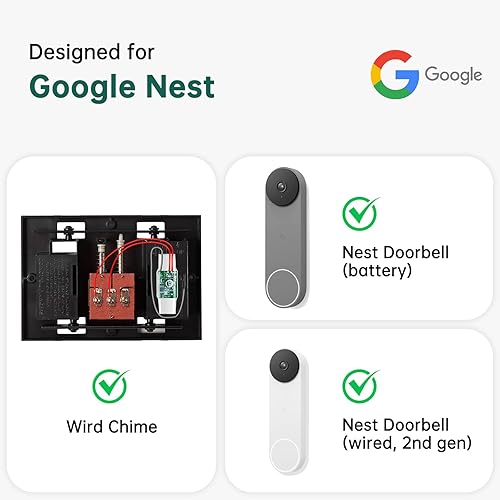 Miniatura 3 de Timbre inalámbrico  Compatible con Google Nest Doorbell (cableado, 2. generación) y Google Nest Doorbell (batería) con transmisor con cable (1