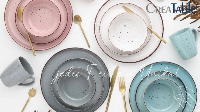 CreaTable, 22908, Serie MODERN FASHION, 16-teiliges Geschirrset, Kombiservice aus Steinzeug, spülmaschinen- und mikrowellengeeignet, Qualitätsproduktion Küche, Haushalt & Wohnen