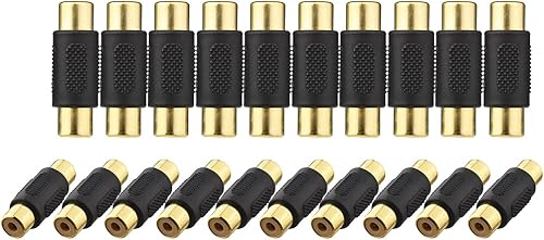 Miniatura 5 de Paquete de 20 adaptadores RCA hembra a hembra acoplador de audio y video chapado en oro, para teléfono, altavoz, cable RCA, amplificador