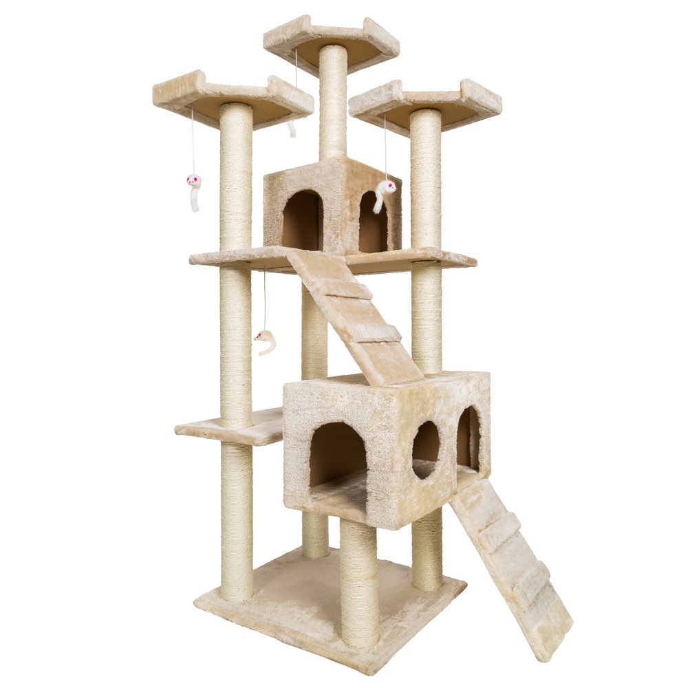EGLEMTEK Albero per Gatto con Graffiatoio Cuccia Giocattolo Gatti Parco Giochi Tiragraffi in Sisal Naturale 183 cm (Napoleone 30071)