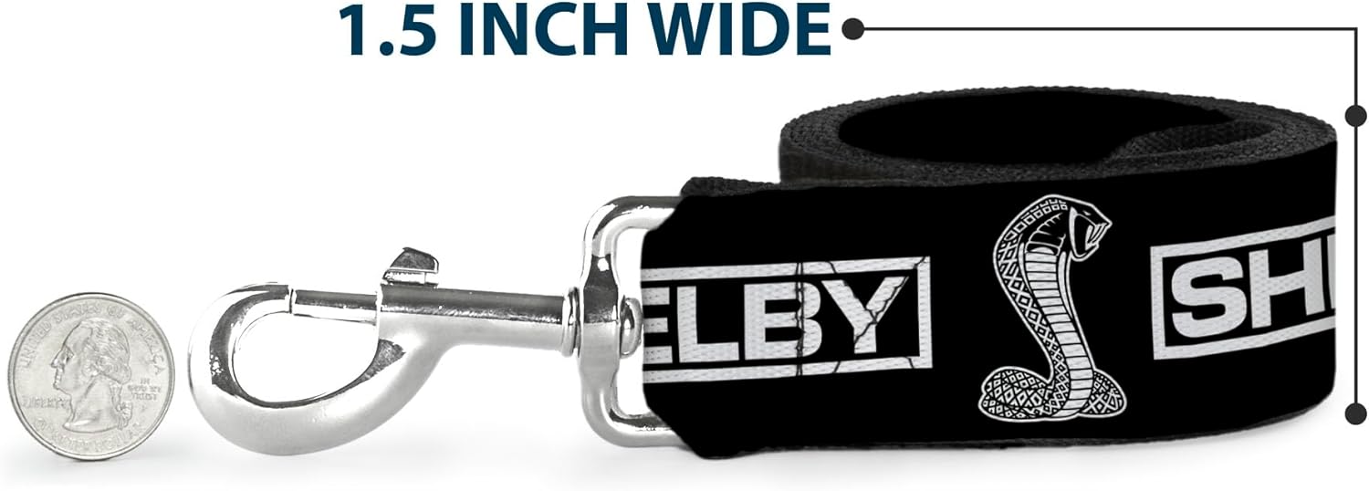 Carroll Shelby Pet Leash, Dog Leash, Shelby Box Logo and Super Snake Cobra Black White, 6 Feet Long 1.0 Inch Wide