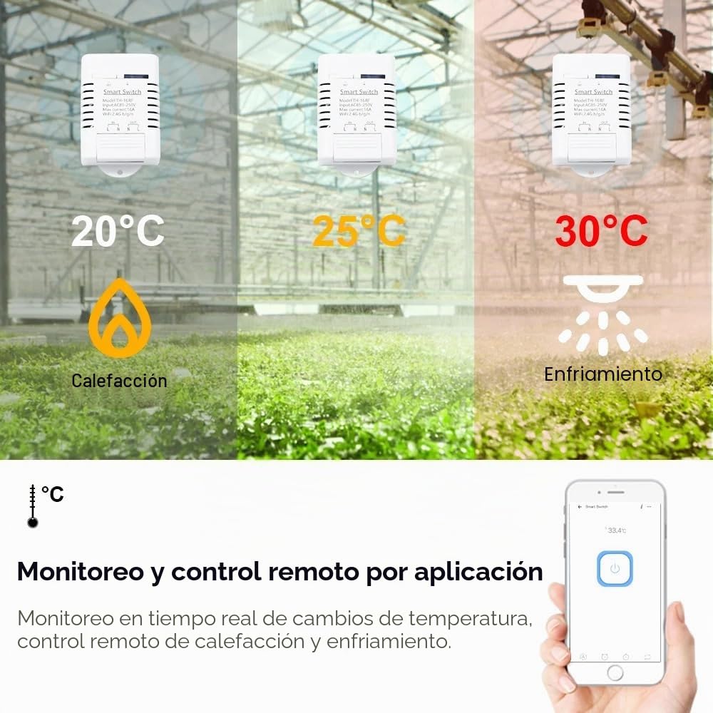Módulo de sensor de controlador de temperatura WiFi, aplicación Tuya Control remoto inalámbrico 16A Interruptor inteligente con monitoreo de consumo de energía, funciona con Alexa Google