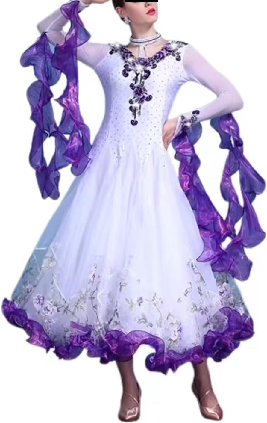 Women Special Neck Design Long Modern Smooth Waltz Standard Ballroom Dancing Dresses for Foxtrot Flamenco Dance