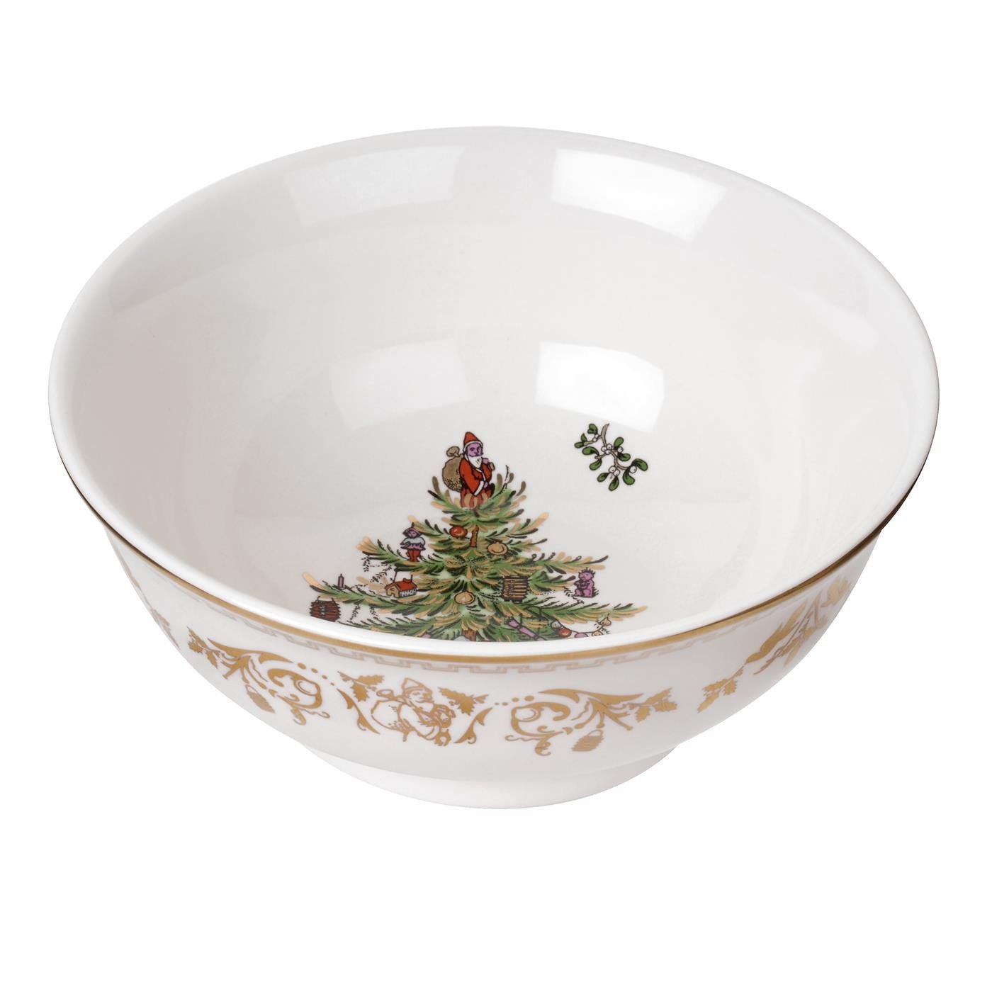 Spode Christmas Tree Gold Collection Rice Bowl, Measured at 6", Use for Soup, Frozen Meals, Stews, and Sticky Rice Dinners, Made of Earthenware, Dishwasher and Microwave Safe